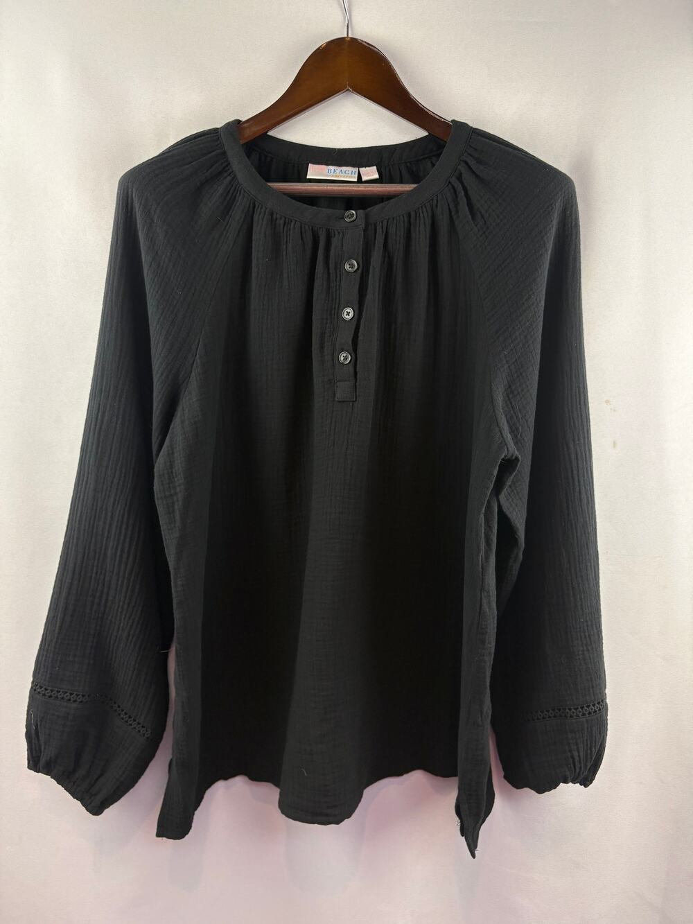 Women’s Belle Beach Kim Gravel Large Black Long Sleeve Blouse